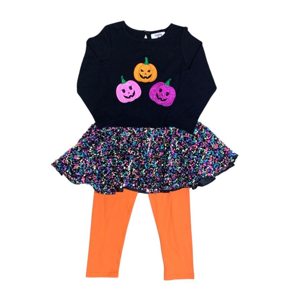 Counting Daisies Girl's 2-Piece Haloween Tutu and Legging Set - Pumpkins